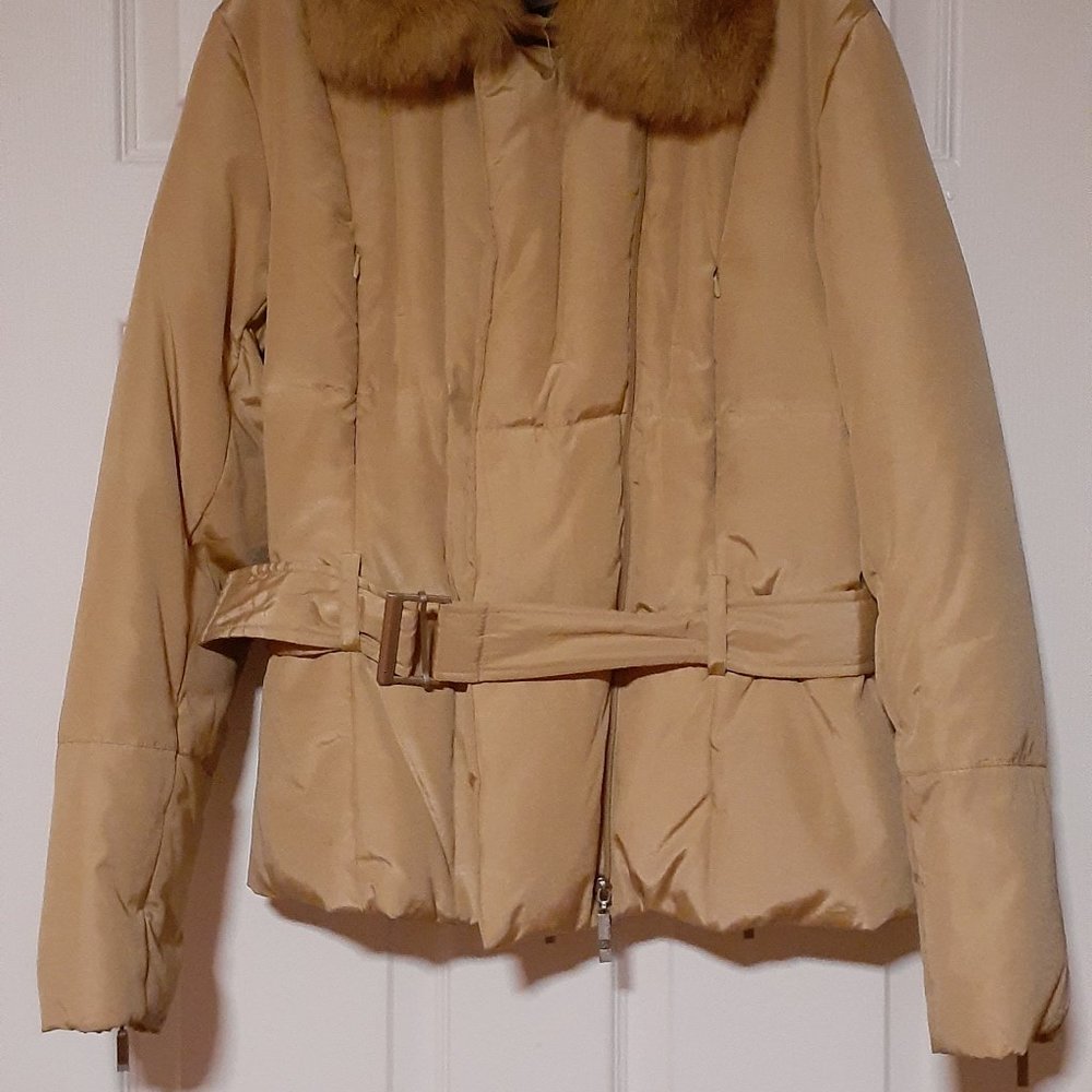 Grace ArtLine mustard coat puffer jacket goose down insulated + removable fur